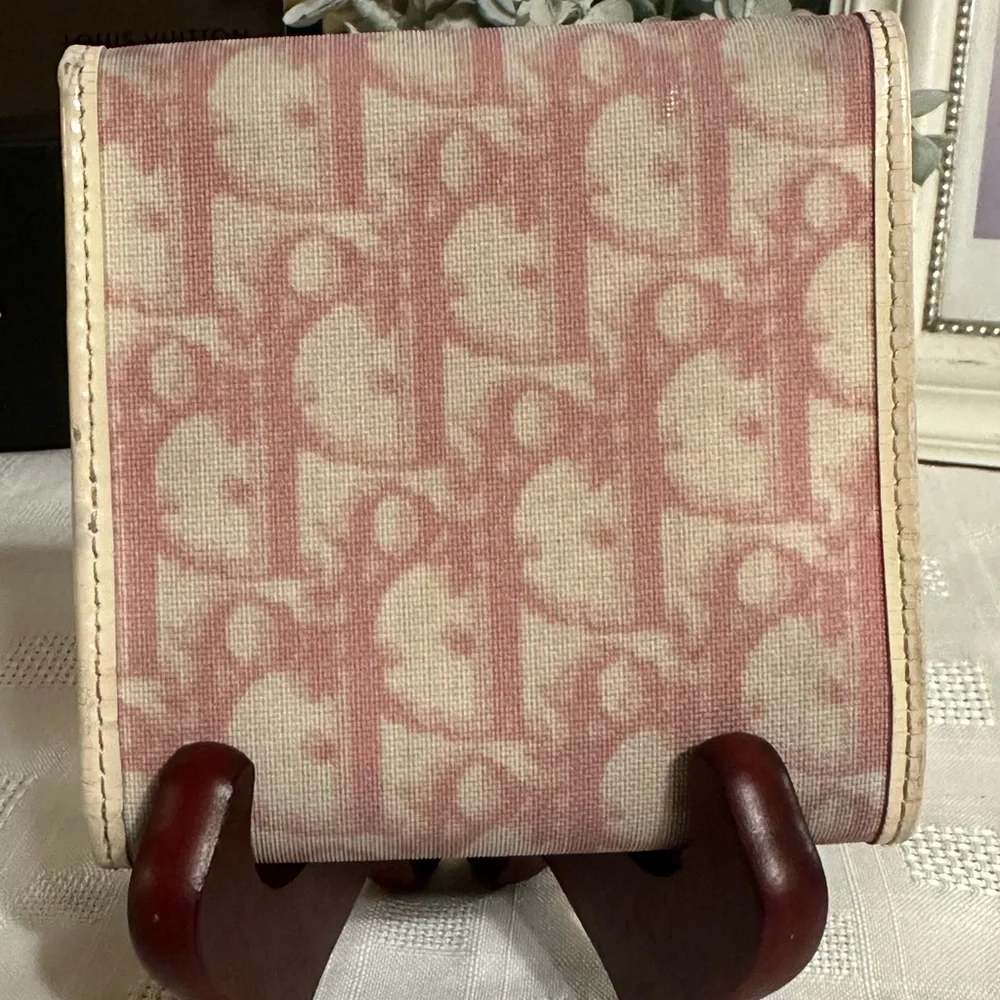Christian Dior Pink and Cream trotter Logo tri fold Wallet number 1 vintage